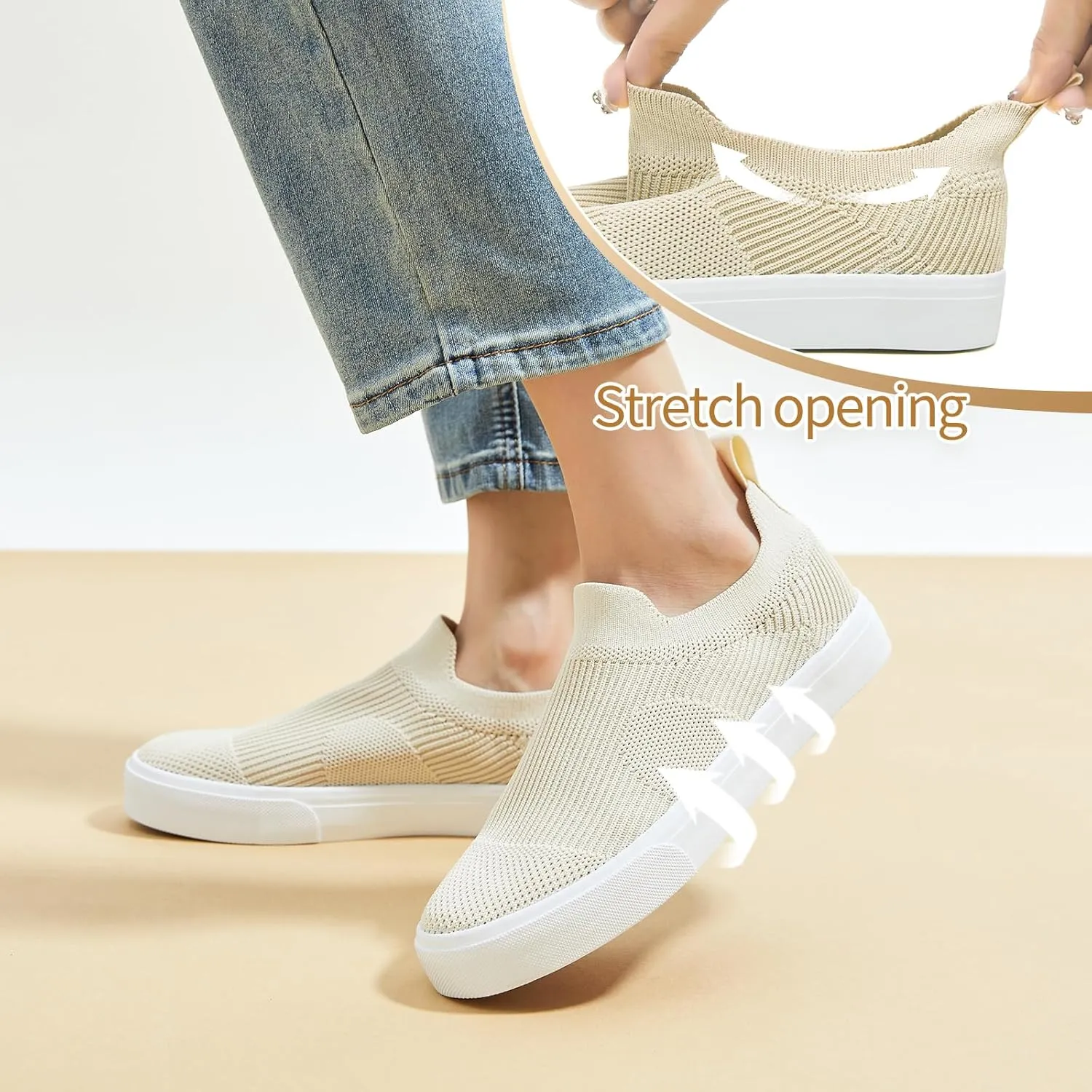 POVOGER Womens Walking Shoes Slip on Sneakers White Women Running Shoe Breathable Fashion Casual Shoes for Women