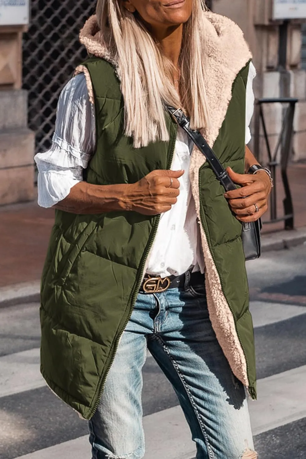 PRETTYGARDEN Womens 2025 Fall Reversible Vests Sleeveless Fleece Jacket Zip Up Hoodie Pockets Long Warm Winter Coat Outerwear