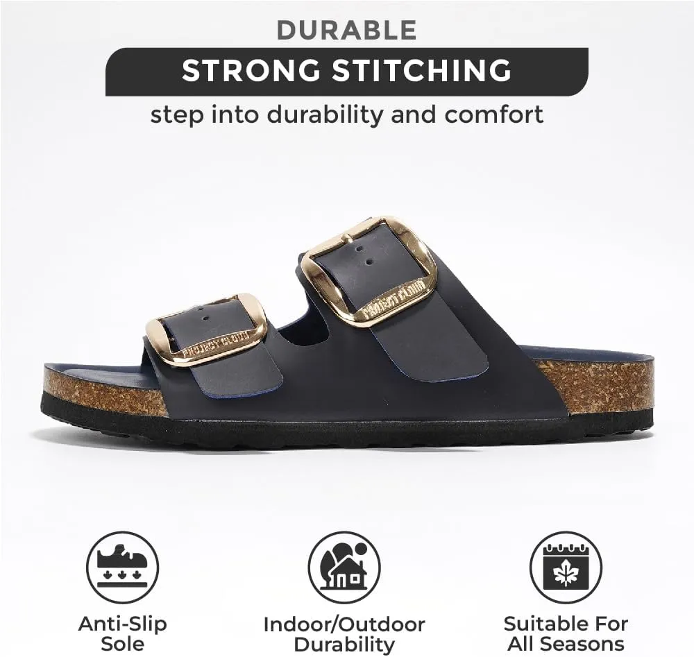 Project Cloud Genuine Leather Flat Sandals Comfortable Beach Essentials Womens Sandals Memory Foam Vacation Essentials Slides for Women Footwear (Santorini)