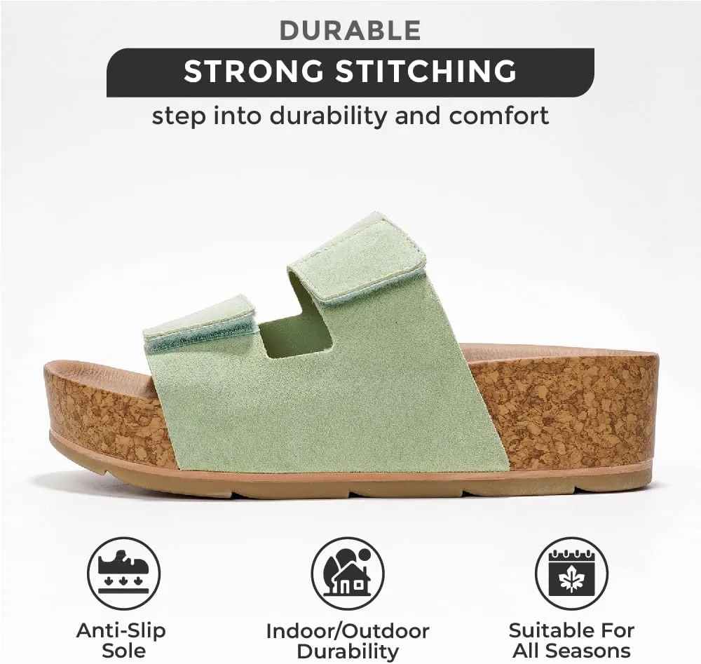 Project Cloud Genuine Leather Platform Sandals Women Footwear - Beach Summer Wedges with Comfortable Memory Foam Insole - Non Slip & Lightweight Wedge Sandals for Women 2025 (Pismo)