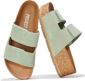 Project Cloud Genuine Leather Platform Sandals Women Footwear - Beach Summer Wedges with Comfortable Memory Foam Insole - Non Slip & Lightweight Wedge Sandals for Women 2025 (Pismo)
