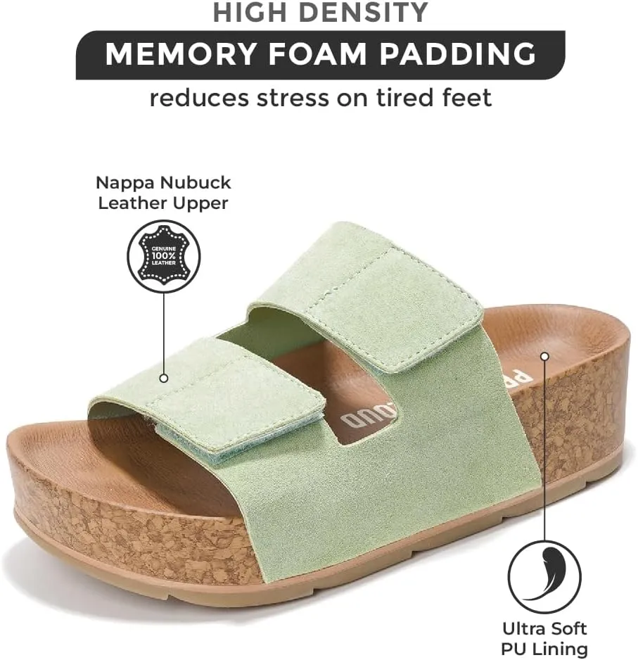 Project Cloud Genuine Leather Platform Sandals Women Footwear - Beach Summer Wedges with Comfortable Memory Foam Insole - Non Slip & Lightweight Wedge Sandals for Women 2025 (Pismo)