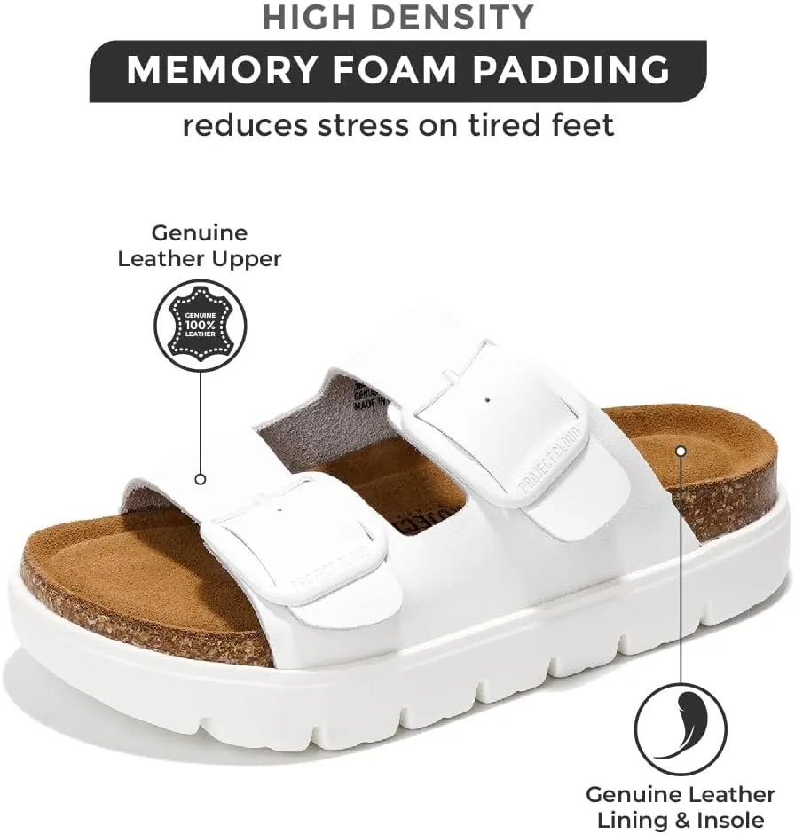 Project Cloud Genuine Leather Platform Sandals Women Footwear - Wedge Chunky Sandals Womens sandals with Memory Foam Insole and Cork Footbed (GREECECHUNKY)