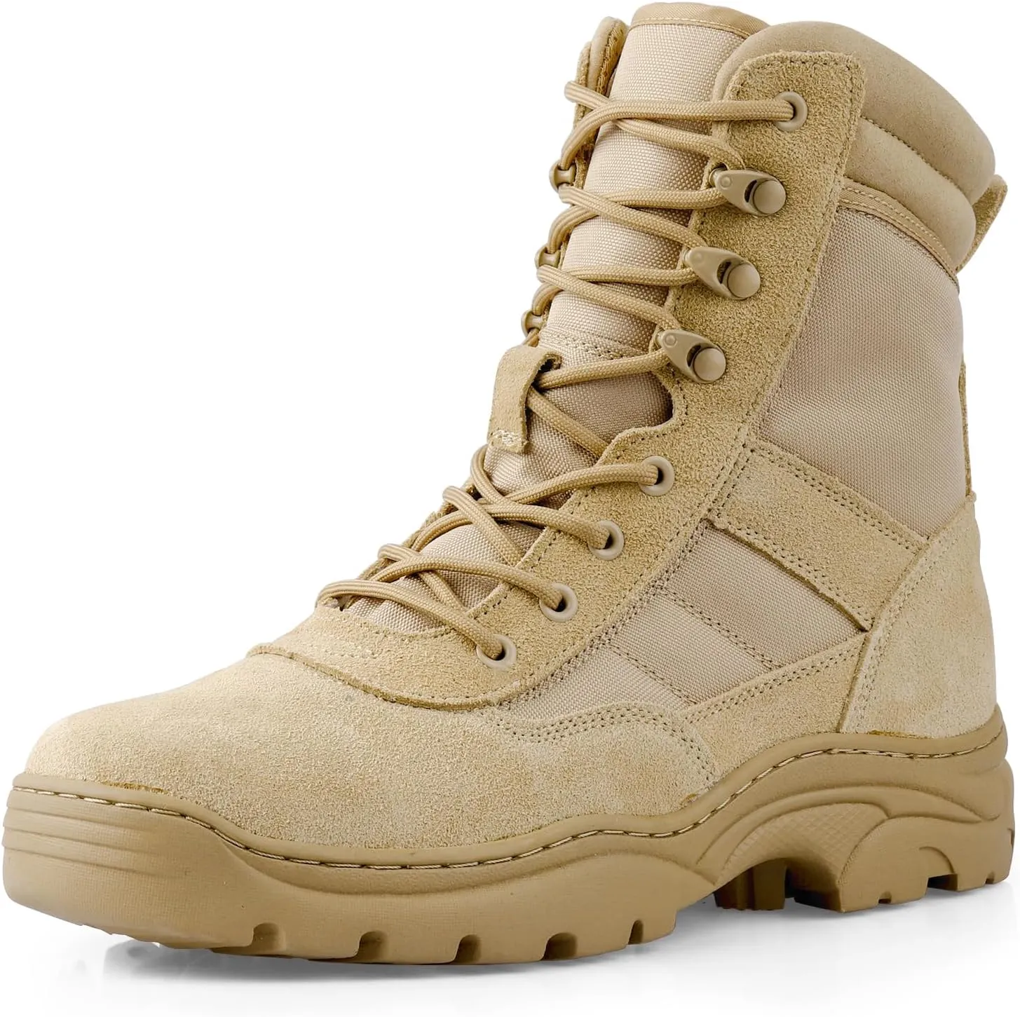QUNLON Men's Tactical Military Boots Side Zipper Lightweight 8'' Army Combat Motorcycle Boots for Duty Work