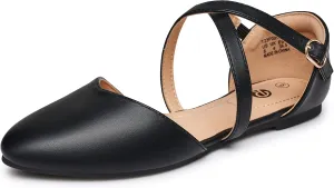 Rekayla Women's Flats Ankle Strap Ballet Flats Dressy Comfortable Women Shoes Criss-Cross Pointed Closed Toe Flats for Women Adjustable Buckle Fashion Cute Dress Flats for Work Wedding Office Casual