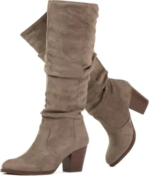 RF ROOM OF FASHION Women's Stacked Heel Slouchy Knee High Boots (Regular Fit)