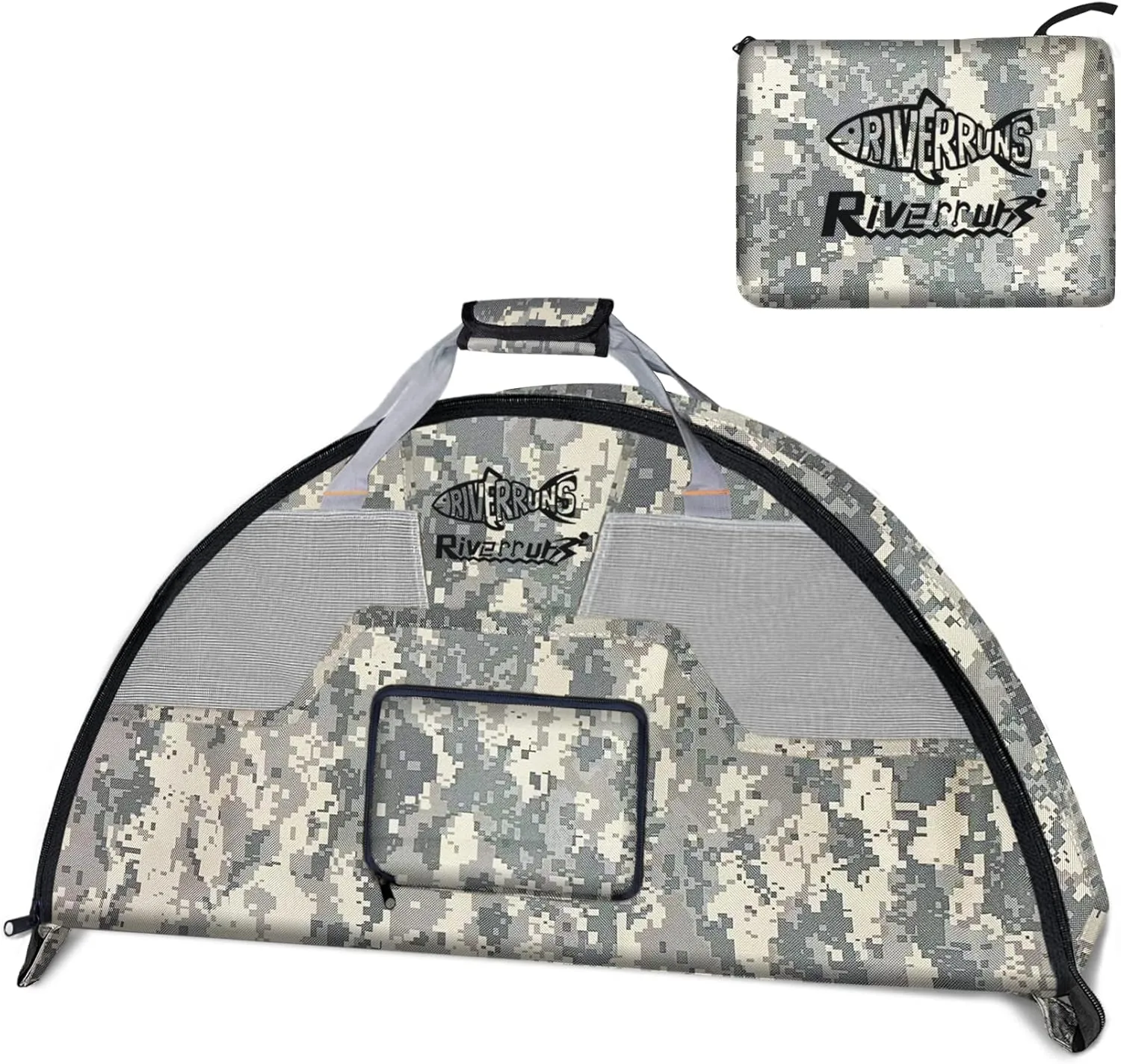 Riverruns Fishing Hunting Wader Bag with Vented Mesh, Foldable Waders Boots Bag, Fly Fishing Changing Pad & Bag for Fishing, Hiking, Camping (CamoGreen)
