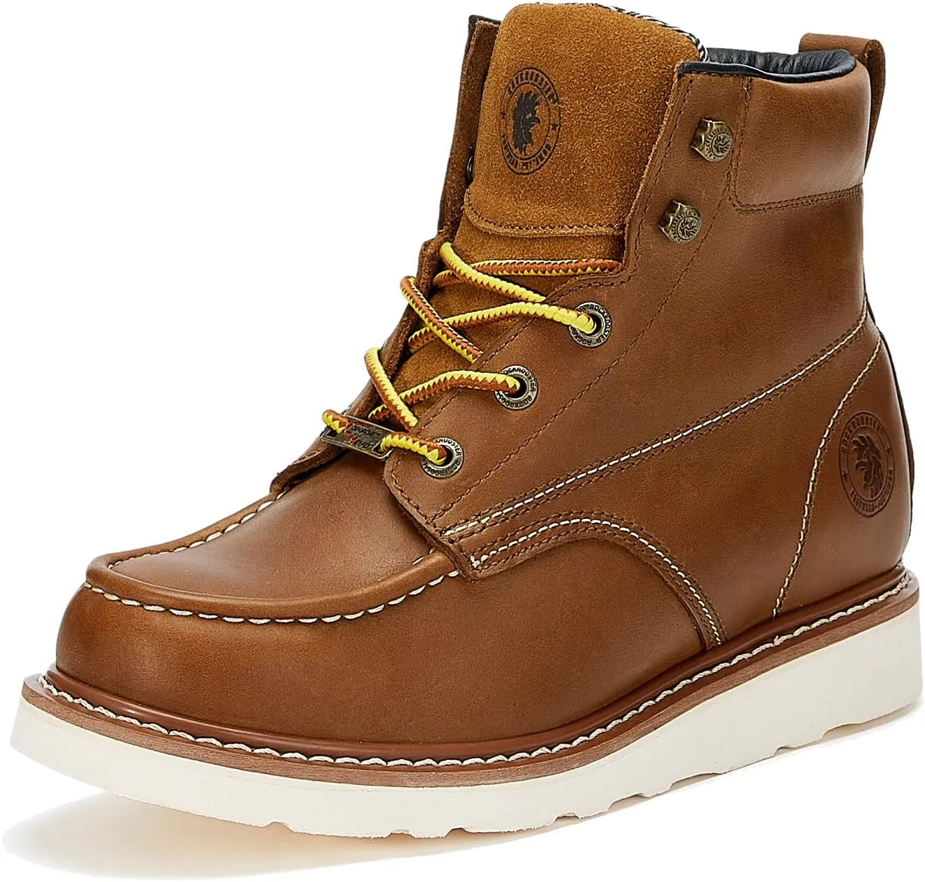 ROCKROOSTER Edgewood Men's Work Boots, 6" Soft Toe Comfortable Leather Boot, Upgraded Vibram Wedge Sole Boots, Arch Support Anti-Fatigue Shoes, Electric Hazard Safety Boots VAP838