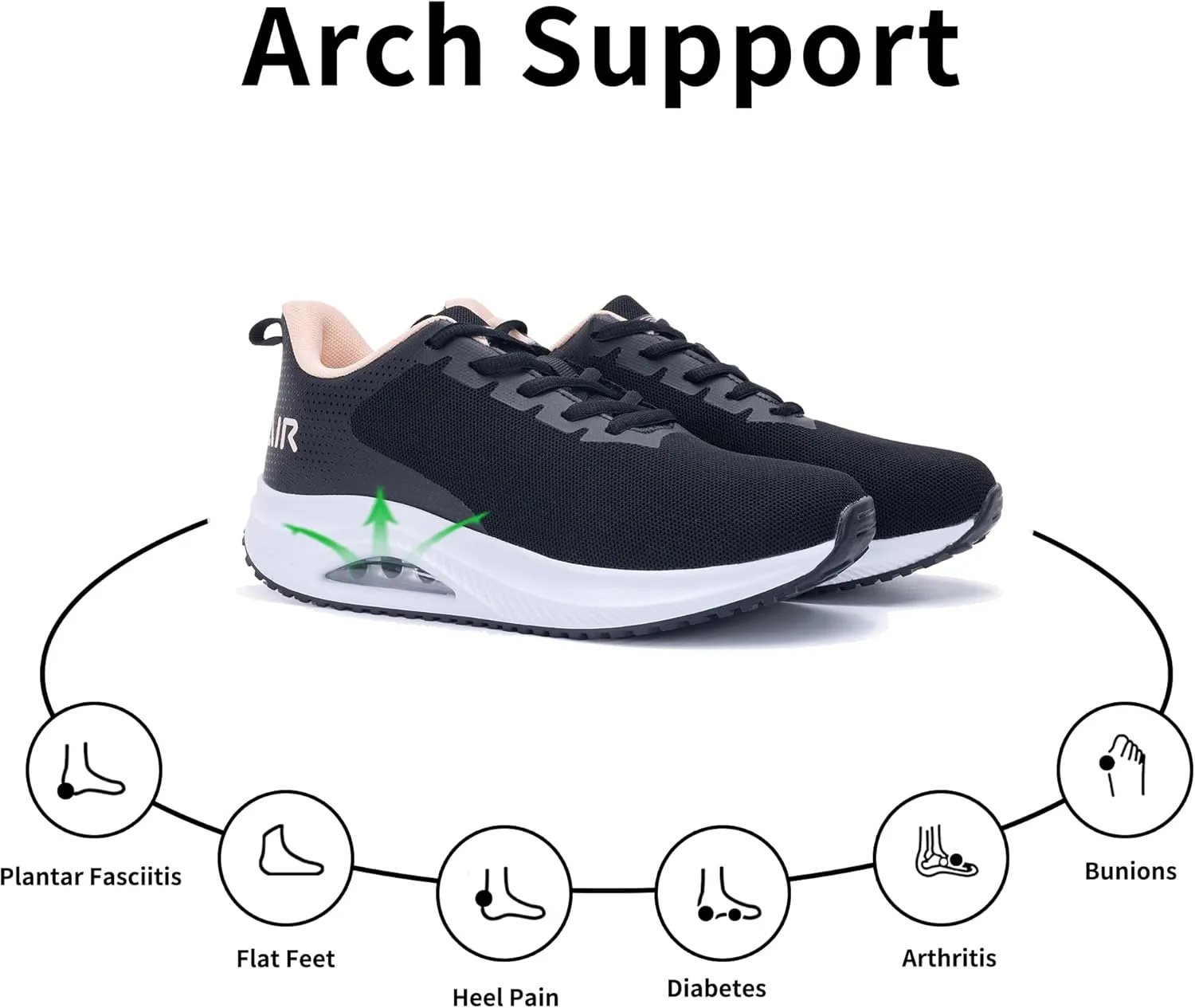 RomenSi Womens Arch Support Walking Shoes Orthotic Fashion Sneakers Tennis Shoes for Plantar Fasciitis Pain Relief US 5.5-11