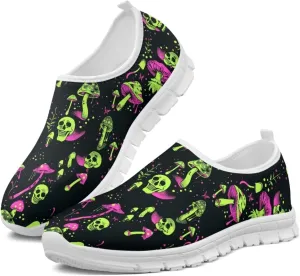Rose Skull Print Women's Loafers Slip On Slip Shoe Casual Walking Shoes Non Slip Work Shoes Mesh Athletic Sneakers