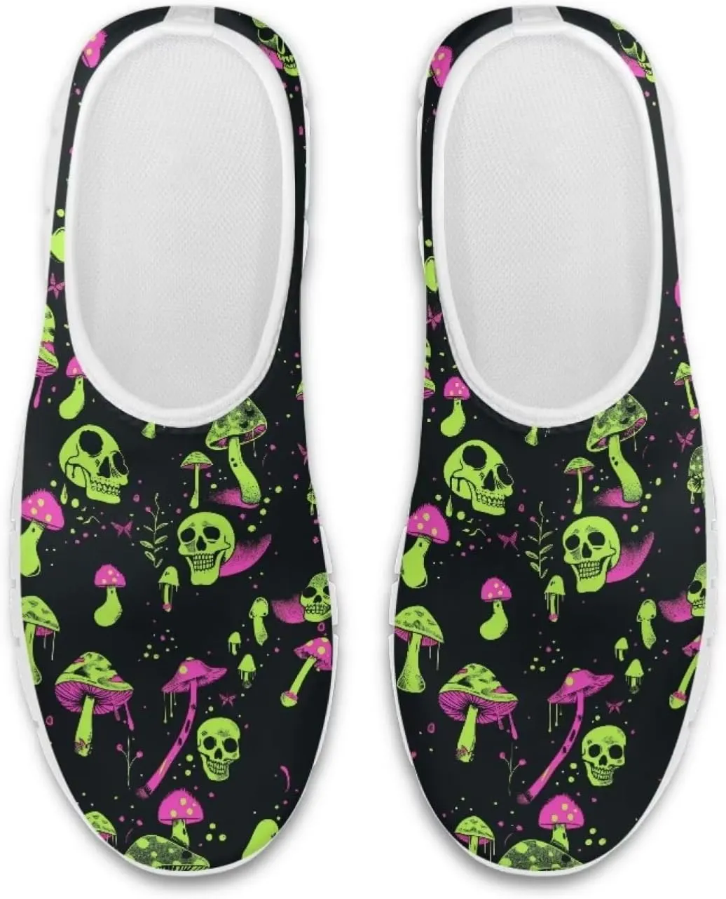 Rose Skull Print Women's Loafers Slip On Slip Shoe Casual Walking Shoes Non Slip Work Shoes Mesh Athletic Sneakers