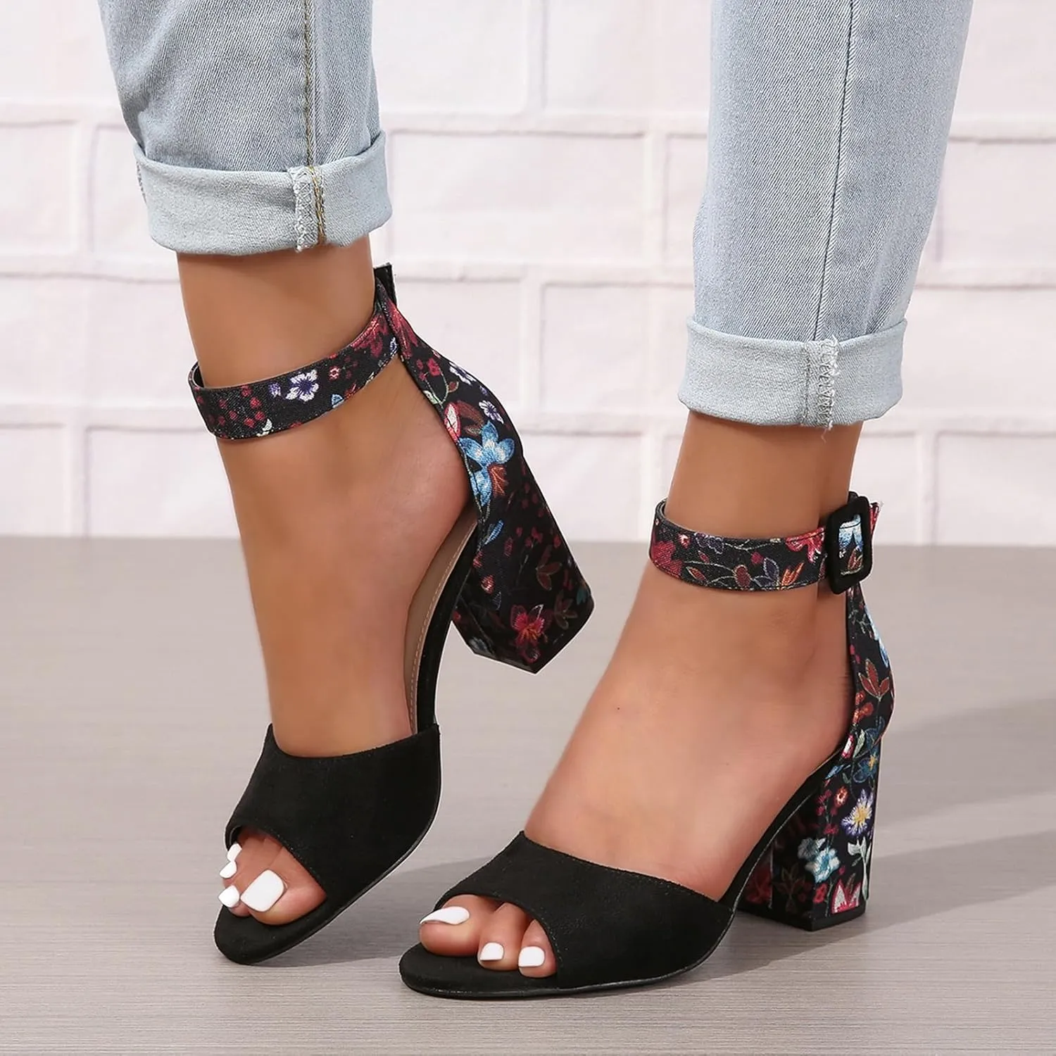 SACFOF Women's Chunky Low Heel Pump Sandals Peep Toe Ankle Strap Dress Wedding Party Evening Office Shoes Sandals