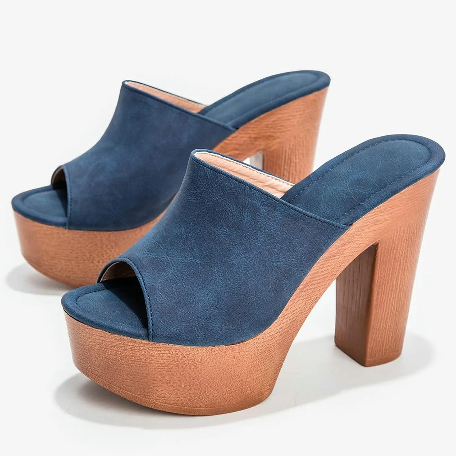 SACFOF Womens Cork Wedge Slide Sandals Heels Peep Toe High Heel Platform Slingback Summer Dressy Slippers Shoes