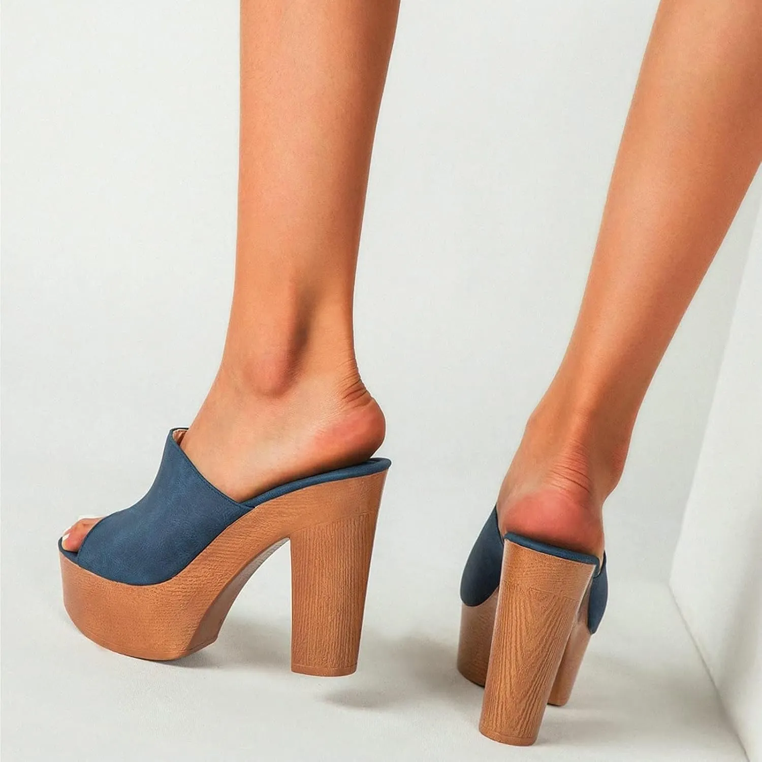 SACFOF Womens Cork Wedge Slide Sandals Heels Peep Toe High Heel Platform Slingback Summer Dressy Slippers Shoes
