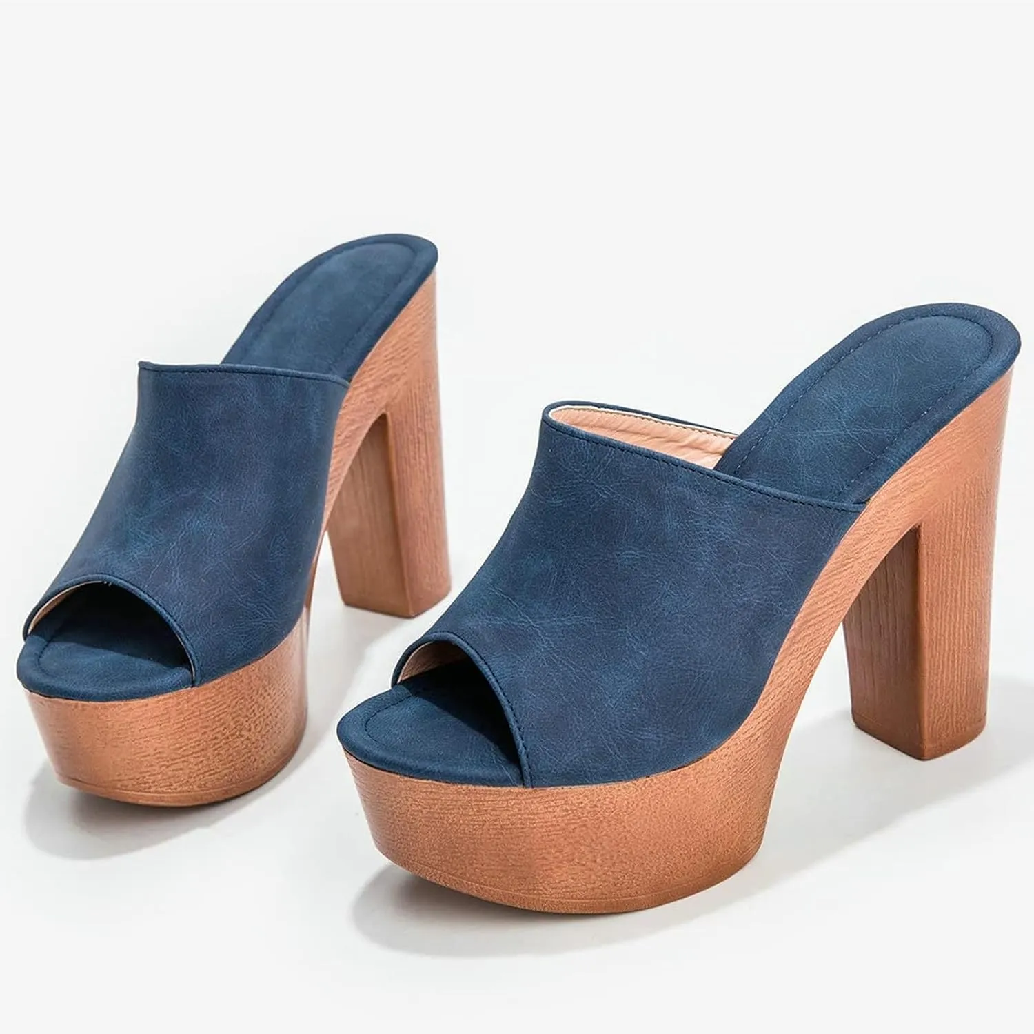 SACFOF Womens Cork Wedge Slide Sandals Heels Peep Toe High Heel Platform Slingback Summer Dressy Slippers Shoes