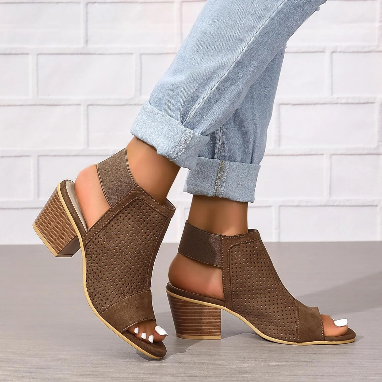 SACFOF Womens Peep Toe Booties Summer Chunky Low Heels Cutout Sandals Slingback Ankle Booties Western Shoes