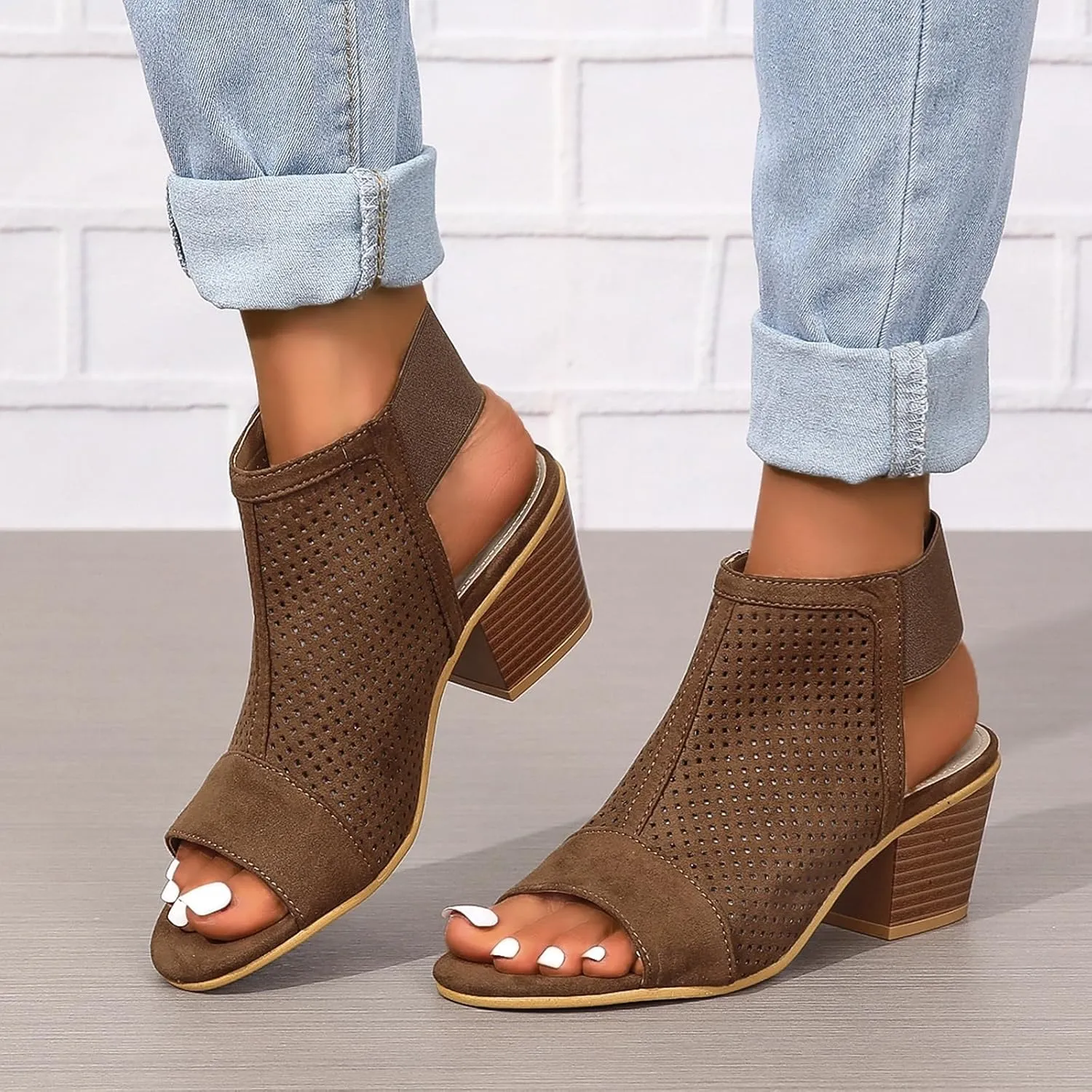 SACFOF Womens Peep Toe Booties Summer Chunky Low Heels Cutout Sandals Slingback Ankle Booties Western Shoes