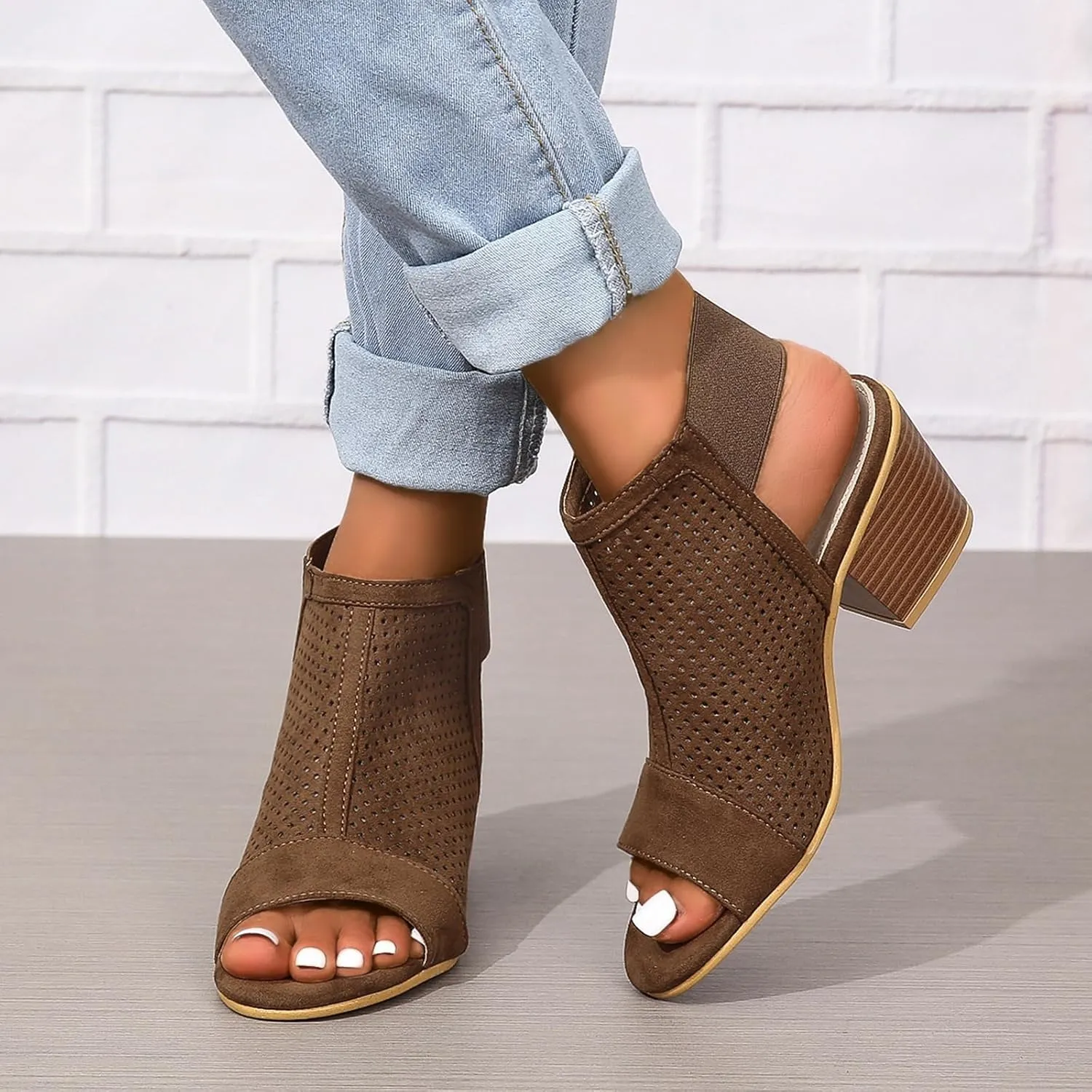 SACFOF Womens Peep Toe Booties Summer Chunky Low Heels Cutout Sandals Slingback Ankle Booties Western Shoes