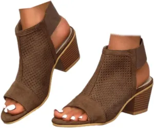 SACFOF Womens Peep Toe Booties Summer Chunky Low Heels Cutout Sandals Slingback Ankle Booties Western Shoes
