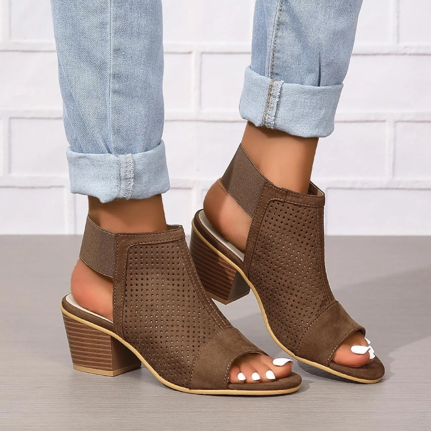 SACFOF Womens Peep Toe Booties Summer Chunky Low Heels Cutout Sandals Slingback Ankle Booties Western Shoes