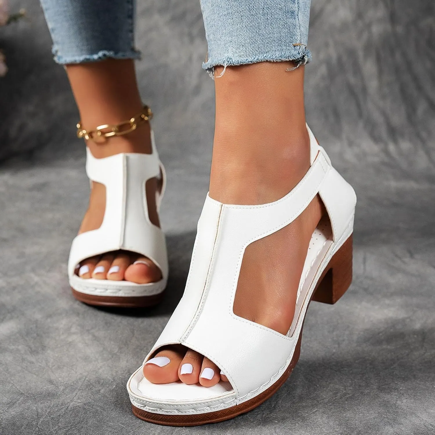 Sandals for Women Chunky Heel Ankle Strap Womens Wedge Sandals Casual Slip On Beach Open Toe Comfortable Summer Shoes