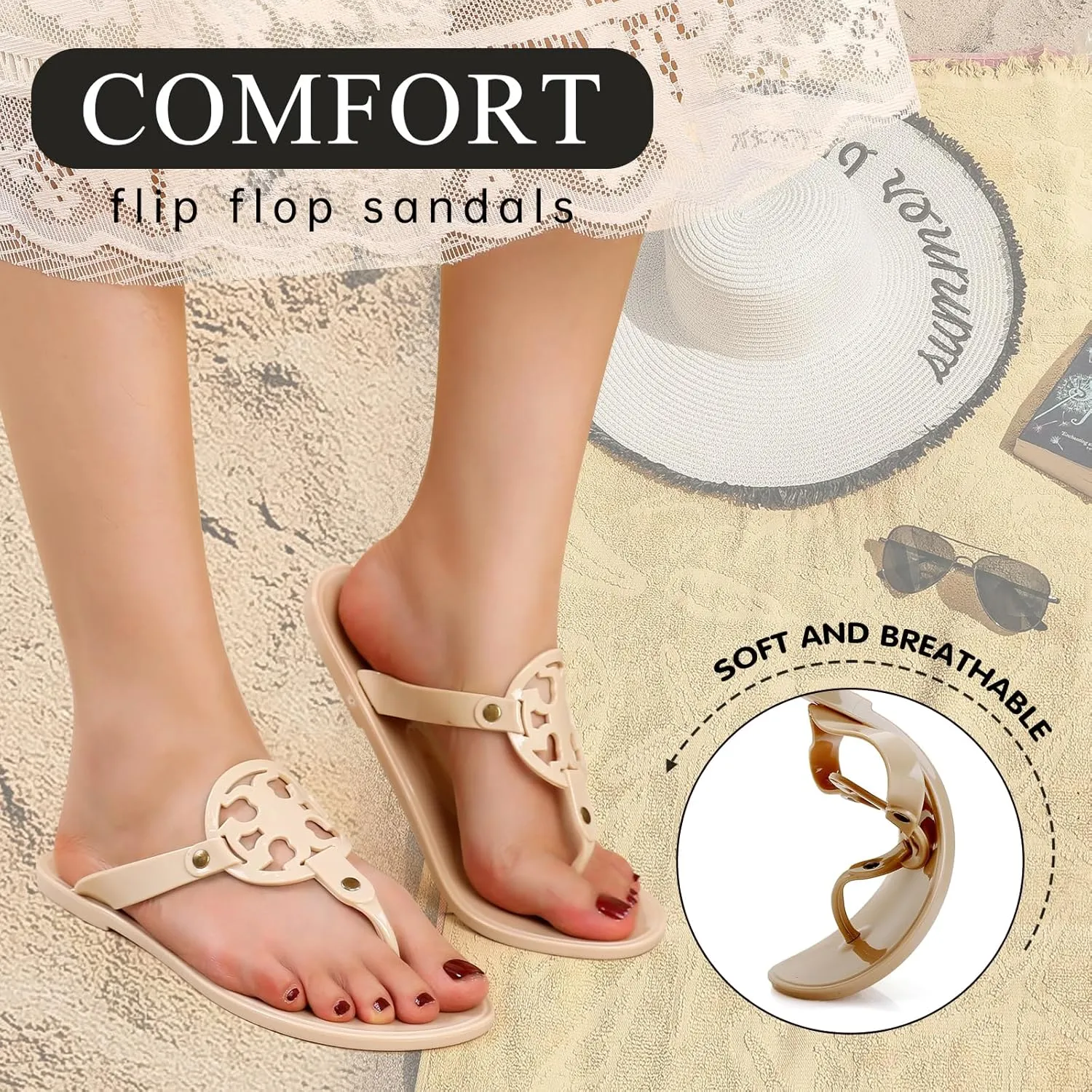Sandals Women Dressy Summer Flat, Flip Flops For Women Anti-Slip Thong Sandals, Casual Womens Sandals Flats Slides, Dressy Sandals Women Comfortable For Beach