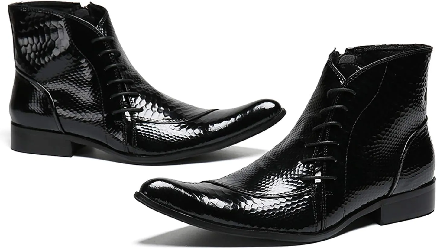 Santimon Mens Boots Patent Leather Chelsea Boots Zipper on Side Ankle Casual Dress Boots for Men