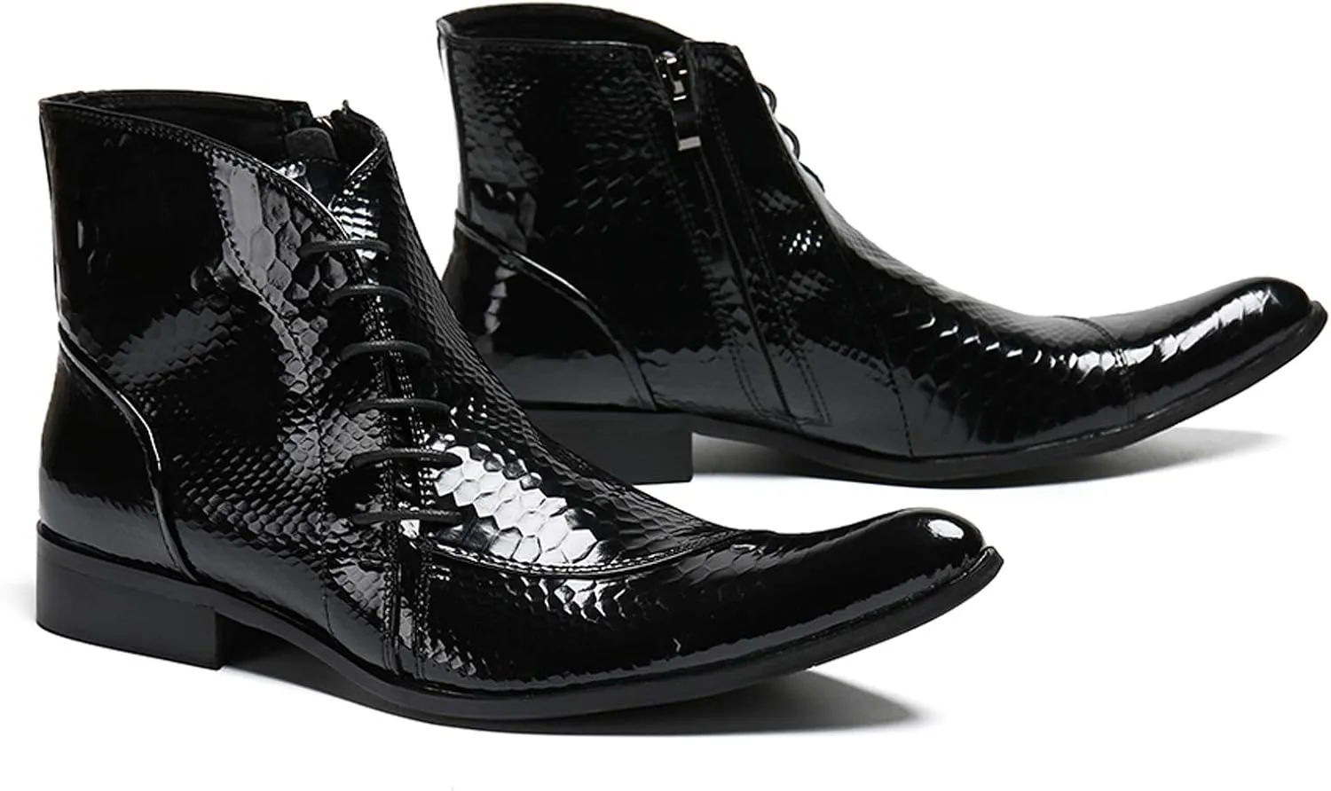 Santimon Mens Boots Patent Leather Chelsea Boots Zipper on Side Ankle Casual Dress Boots for Men