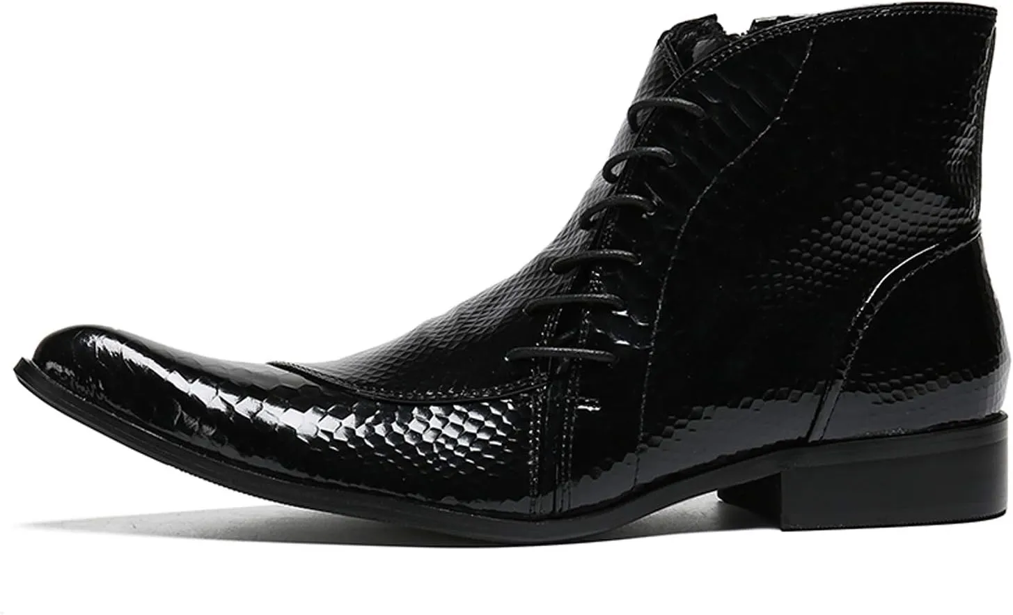 Santimon Mens Boots Patent Leather Chelsea Boots Zipper on Side Ankle Casual Dress Boots for Men