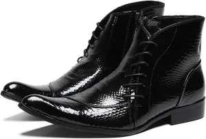 Santimon Mens Boots Patent Leather Chelsea Boots Zipper on Side Ankle Casual Dress Boots for Men