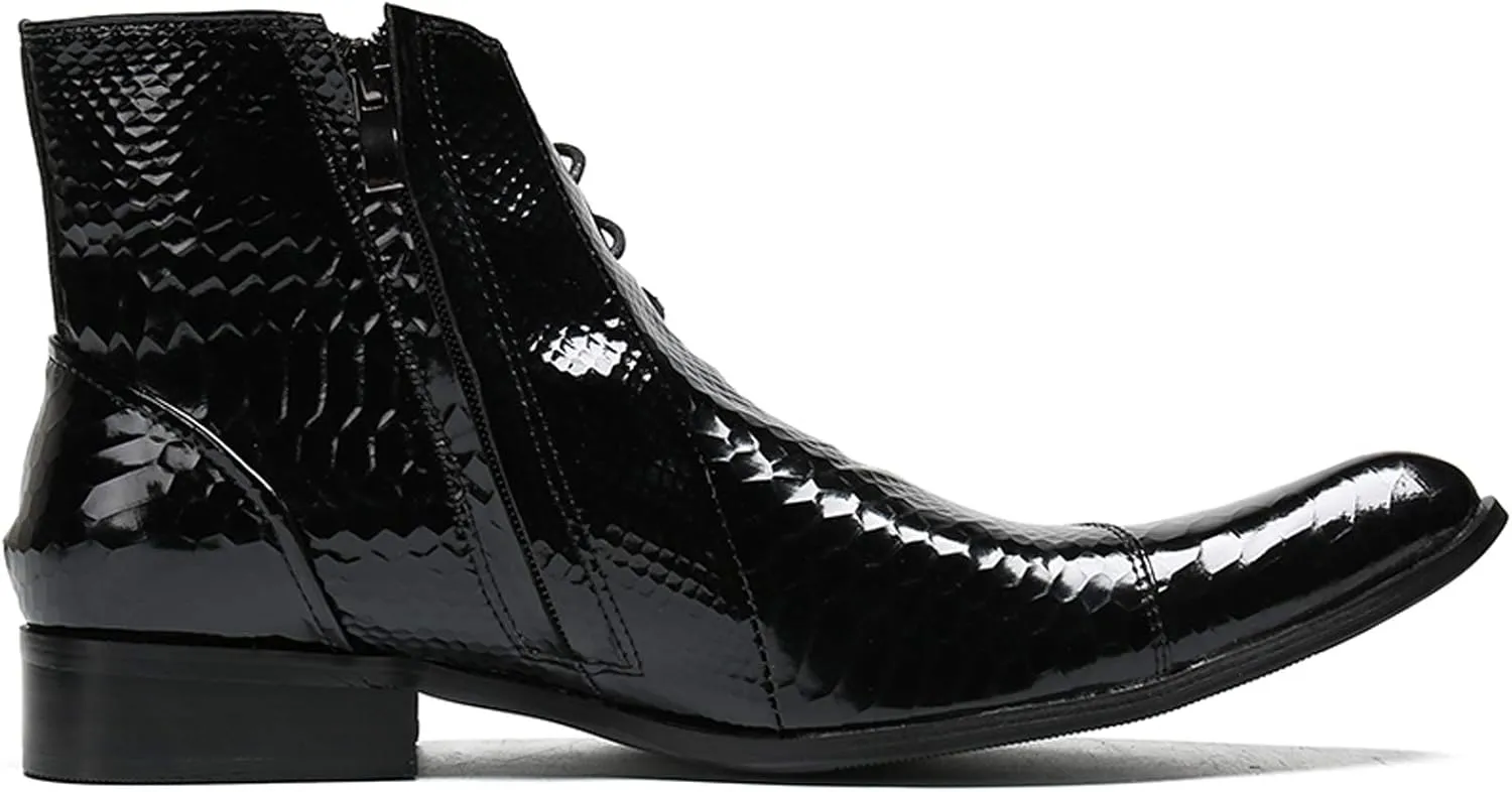 Santimon Mens Boots Patent Leather Chelsea Boots Zipper on Side Ankle Casual Dress Boots for Men