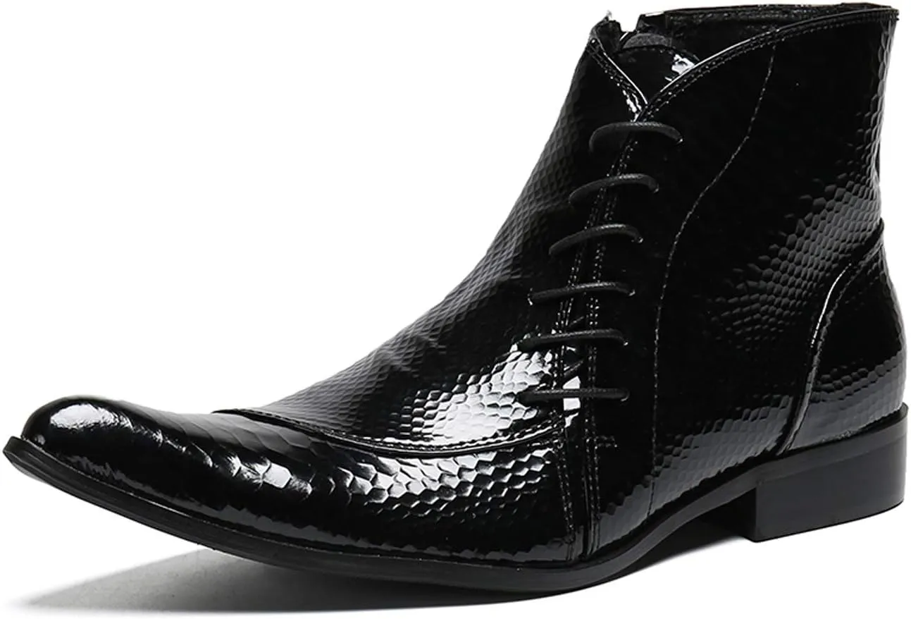 Santimon Mens Boots Patent Leather Chelsea Boots Zipper on Side Ankle Casual Dress Boots for Men