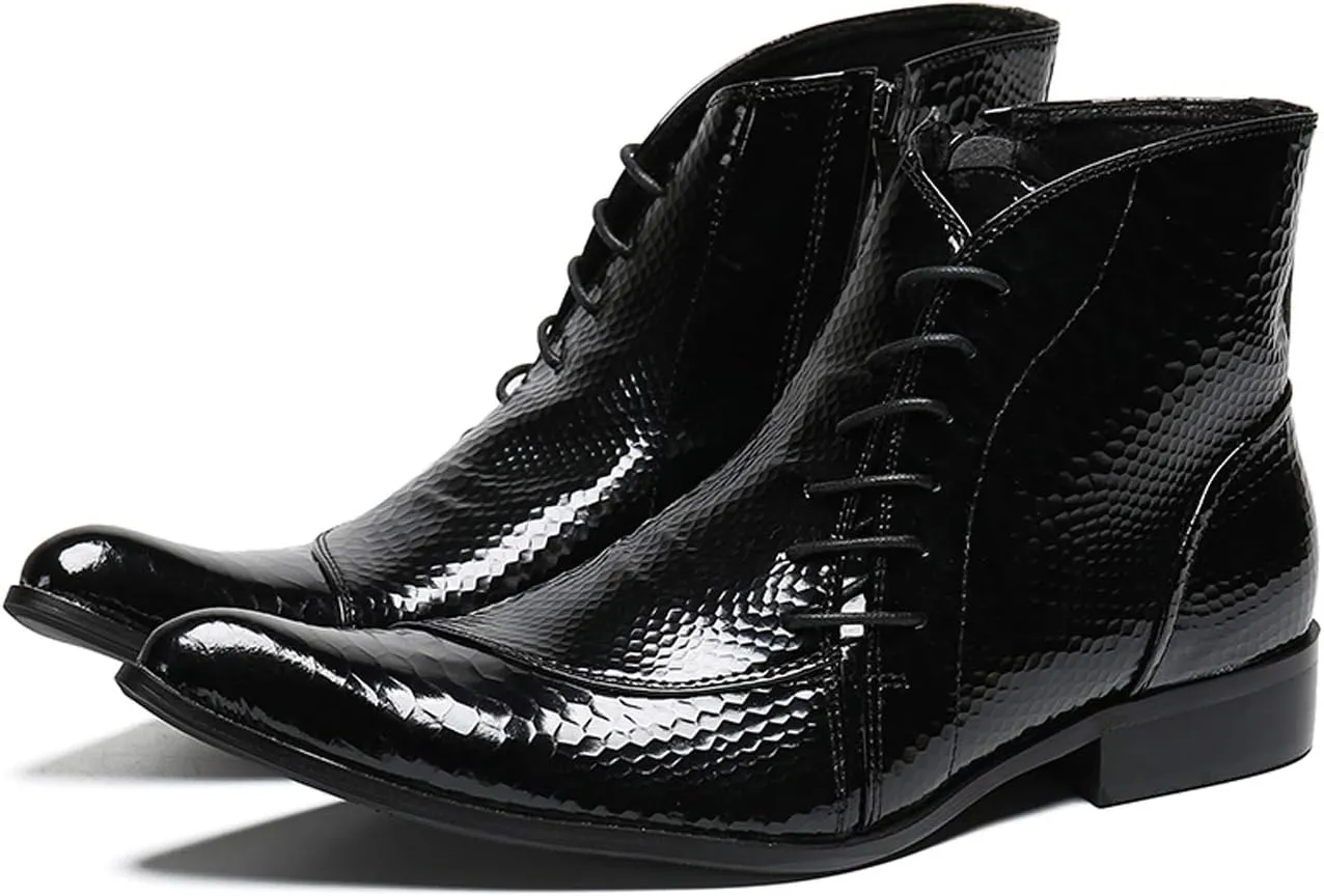 Santimon Mens Boots Patent Leather Chelsea Boots Zipper on Side Ankle Casual Dress Boots for Men