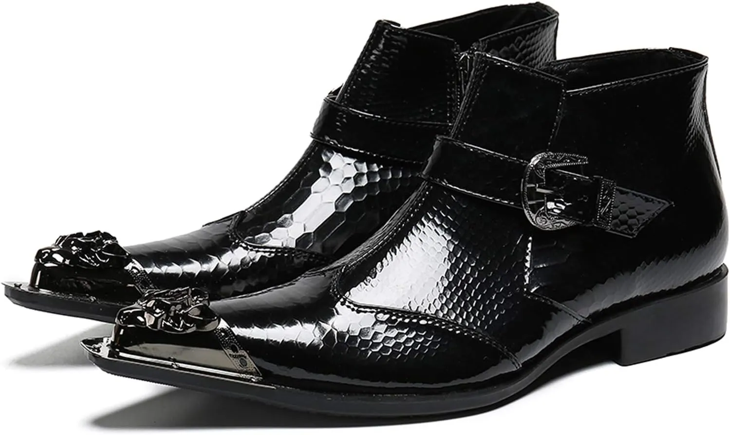 Santimon Mens Boots Patent Leather,Chelsea Boots Zipper on Side,Metal Tip Dress Boots for Men
