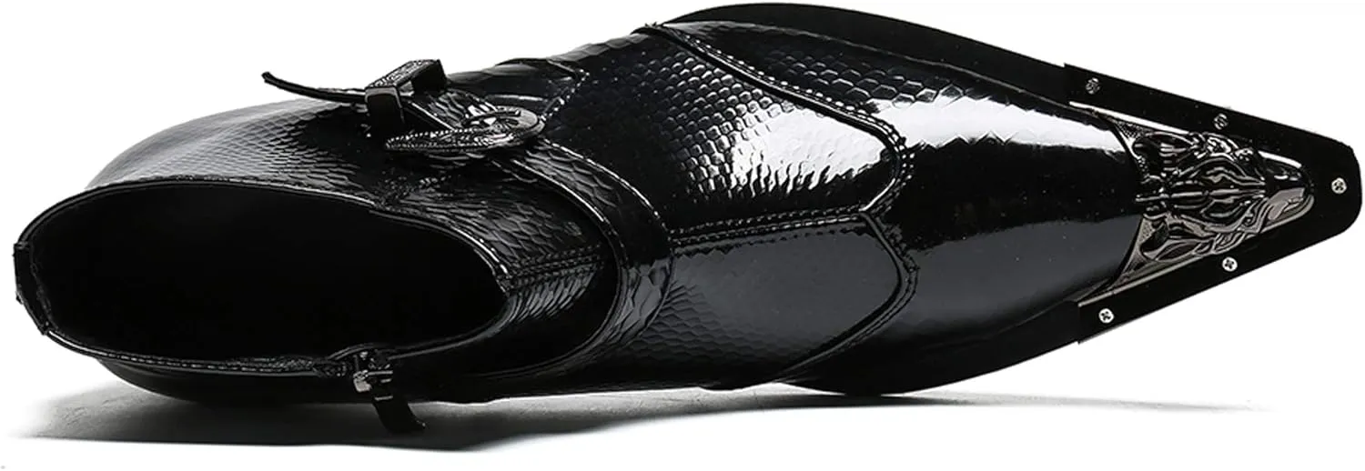 Santimon Mens Boots Patent Leather,Chelsea Boots Zipper on Side,Metal Tip Dress Boots for Men
