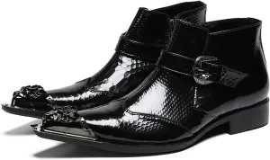 Santimon Mens Boots Patent Leather,Chelsea Boots Zipper on Side,Metal Tip Dress Boots for Men
