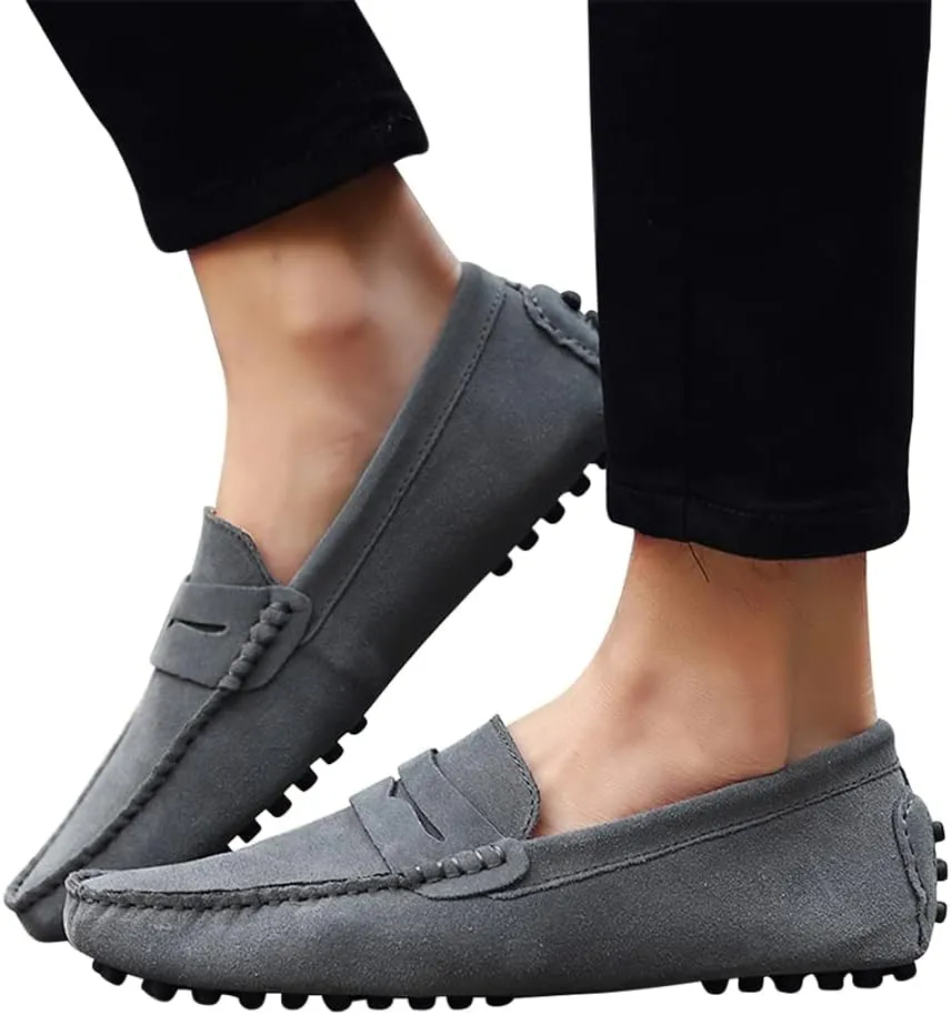 Santimon Mens Driving Penny Loafers Suede Leather Comfortable Casual Slip On Shoes Moccasins