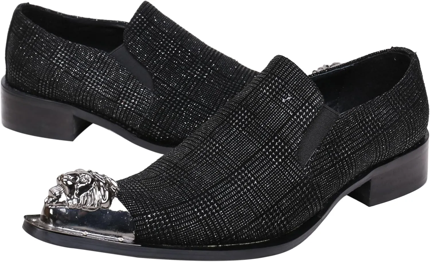 Santimon Mens Loafers Pointed Toe Sparkling Leather Fashion Casual Metal Tip Western Dress Shoes