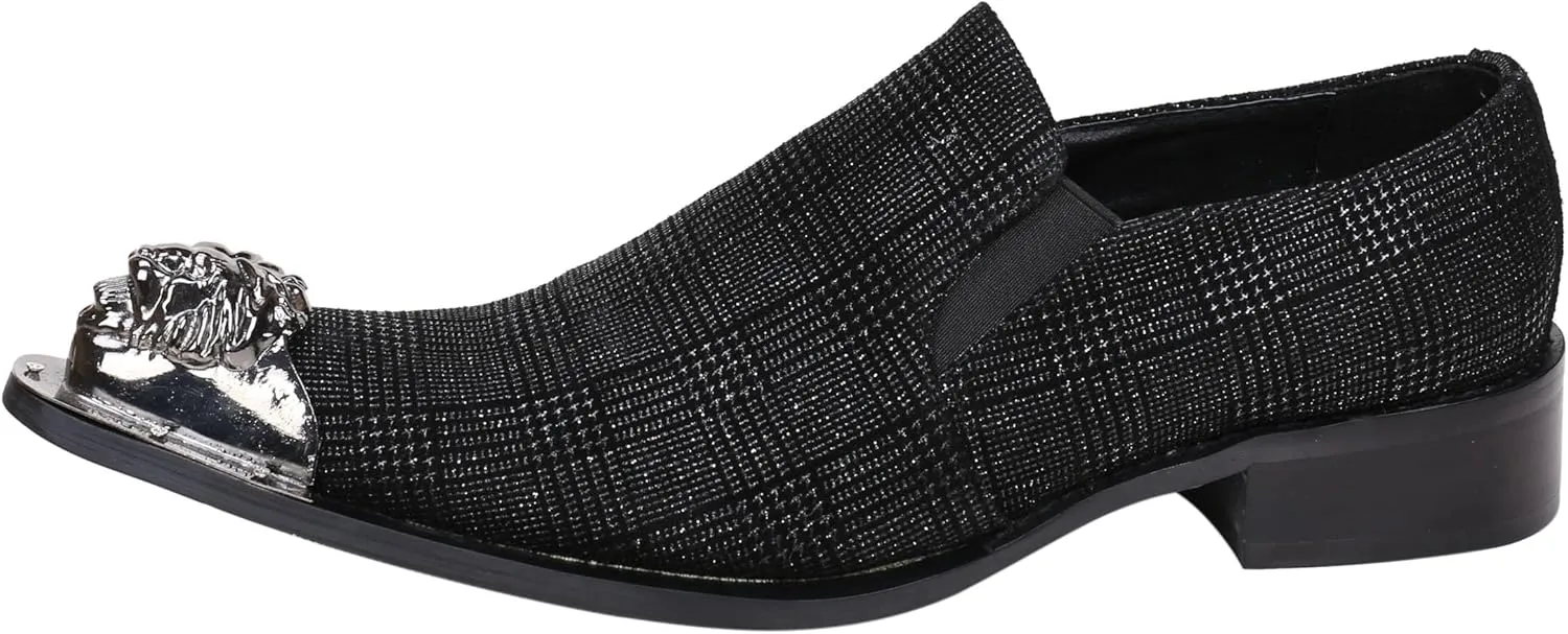 Santimon Mens Loafers Pointed Toe Sparkling Leather Fashion Casual Metal Tip Western Dress Shoes