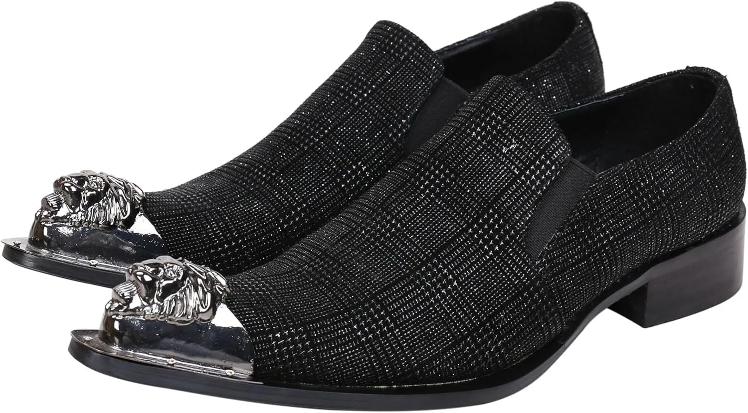Santimon Mens Loafers Pointed Toe Sparkling Leather Fashion Casual Metal Tip Western Dress Shoes