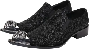 Santimon Mens Loafers Pointed Toe Sparkling Leather Fashion Casual Metal Tip Western Dress Shoes
