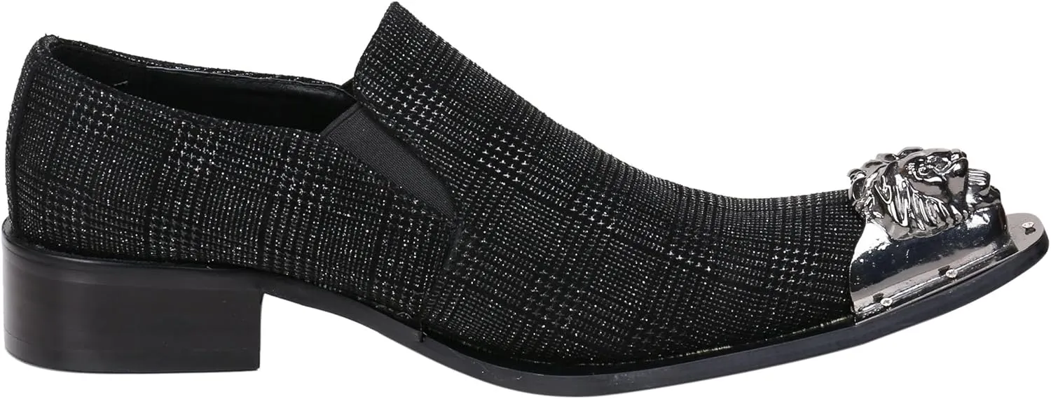 Santimon Mens Loafers Pointed Toe Sparkling Leather Fashion Casual Metal Tip Western Dress Shoes
