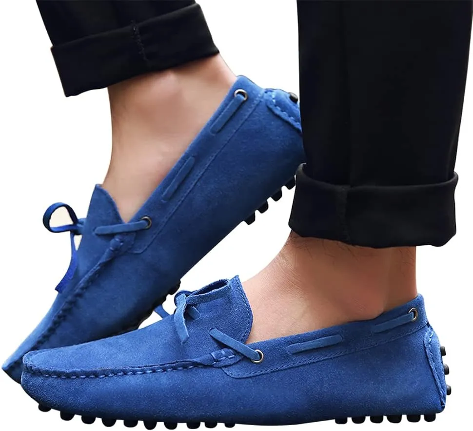 Santimon Mens Penny Loafers Classic Suede Leather Moccasins Casual Slip On Driving Prom Shoes