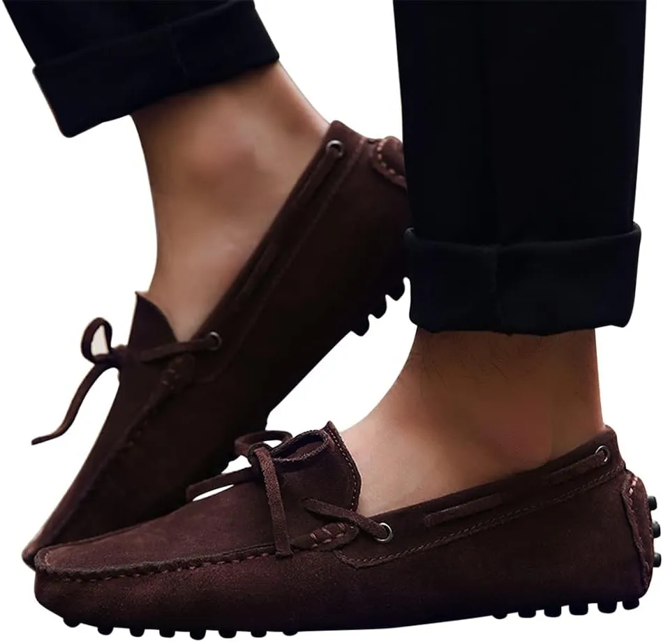 Santimon Mens Penny Loafers Classic Suede Leather Moccasins Casual Slip On Driving Prom Shoes