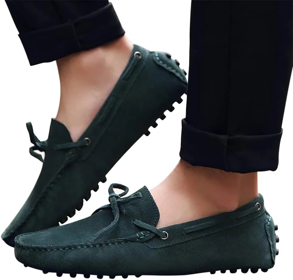 Santimon Mens Penny Loafers Classic Suede Leather Moccasins Casual Slip On Driving Prom Shoes