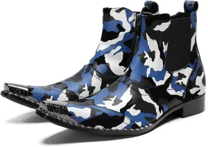 Santimon Mens Western Boots Leather,Stylish Zipper Dress Chelsea Boots,Metal Tip Boots for Men