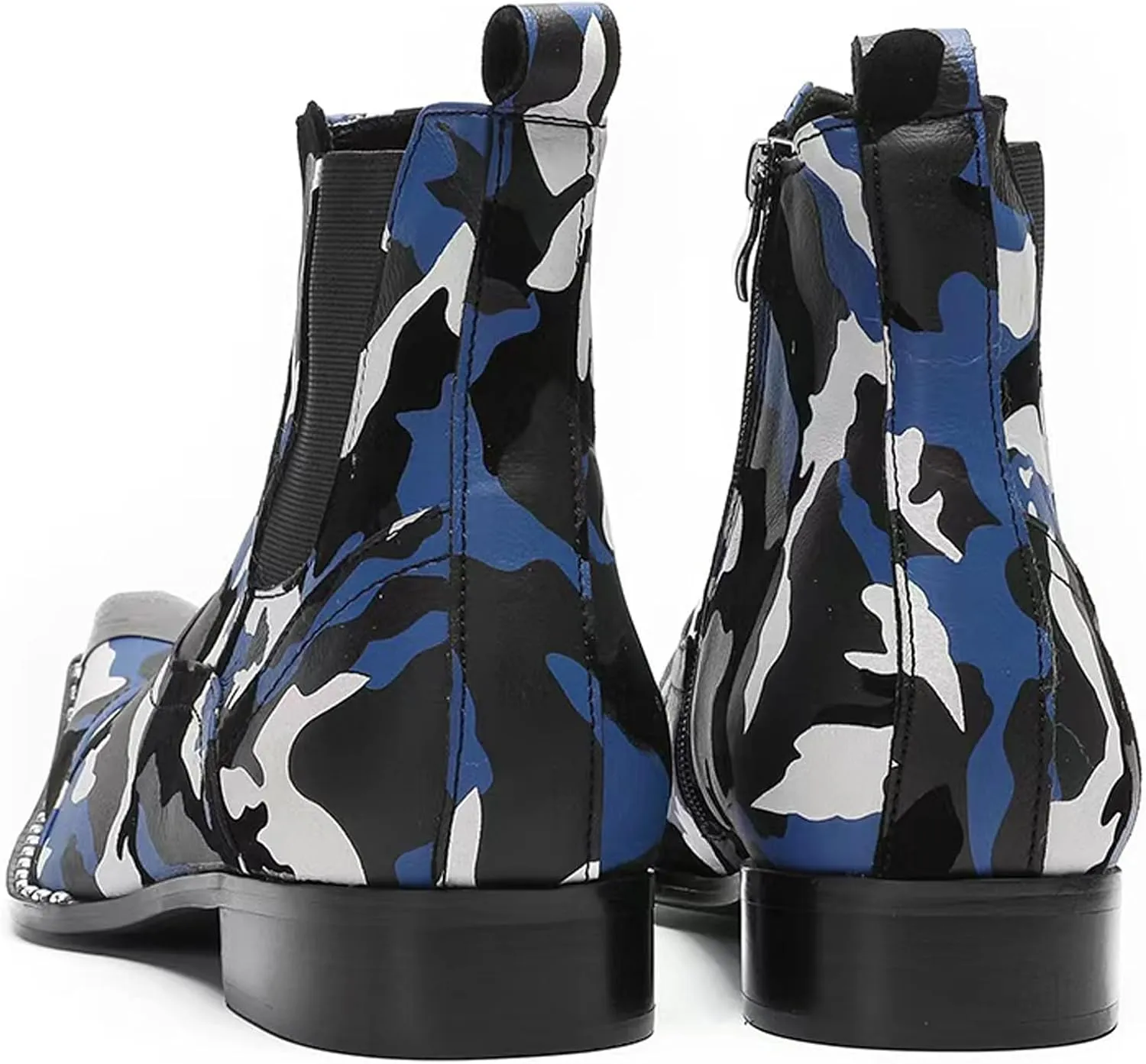 Santimon Mens Western Boots Leather,Stylish Zipper Dress Chelsea Boots,Metal Tip Boots for Men