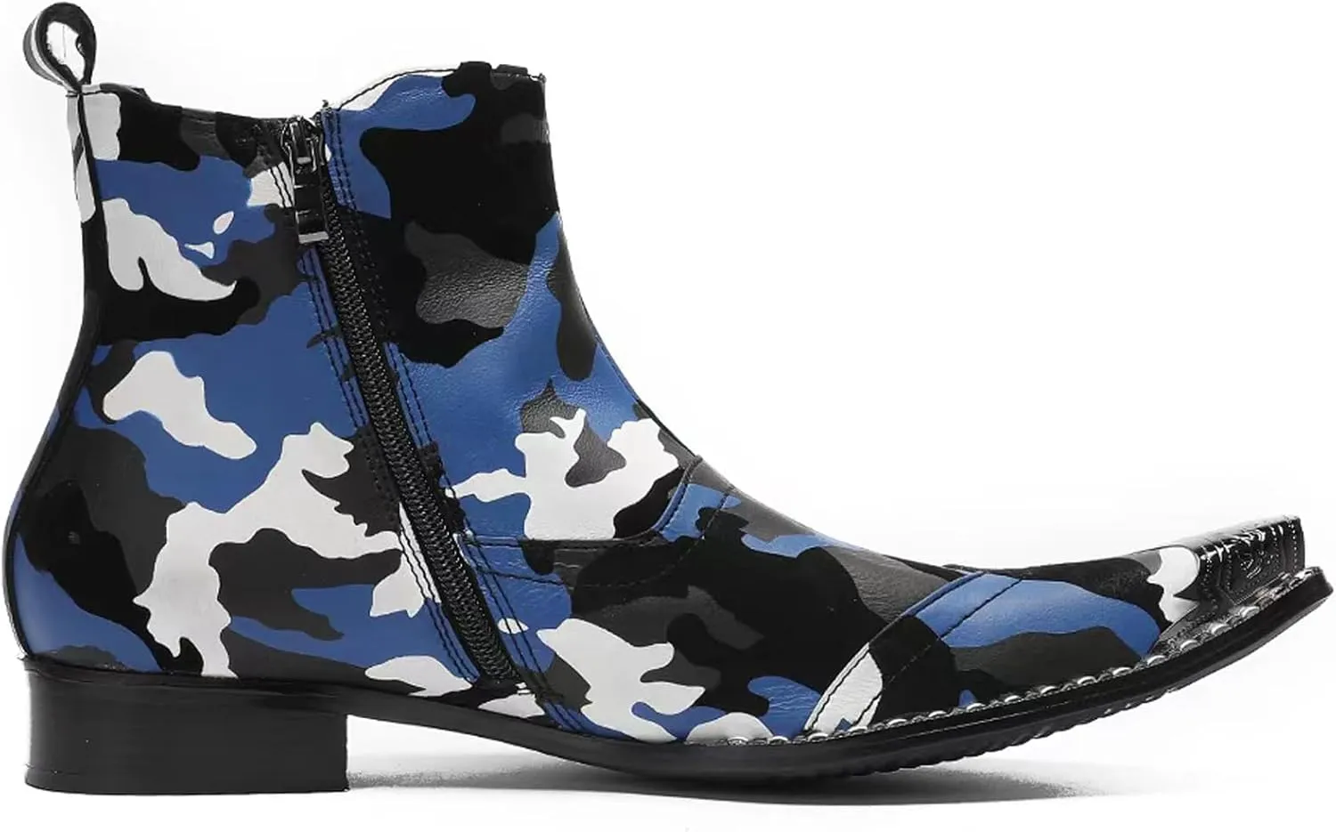 Santimon Mens Western Boots Leather,Stylish Zipper Dress Chelsea Boots,Metal Tip Boots for Men