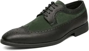 Santimon Mens Wingtip Two Tone Oxfords Perforated Duo-Texture Lace-up Brogues Patchwork Color Matching Punched Wedding Shoes