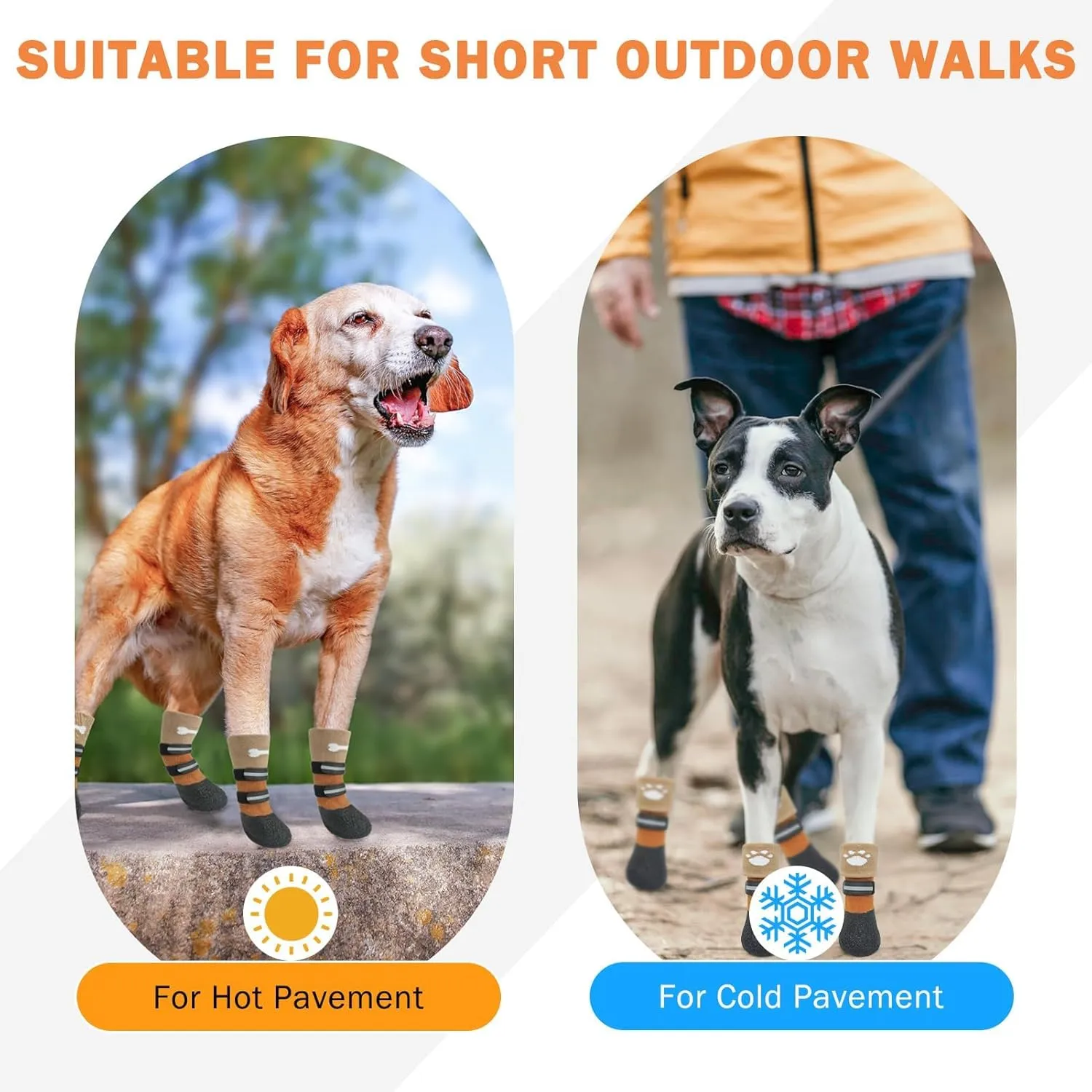 SCENEREAL Anti Slip Dog Socks Boots, Dog Shoes for Hot/Cold Pavement Snow Rain Days, Waterproof Grip Doggy Booties for Hardwood Floor, Winter Paw Protectors for Small Medium Large Senior Old Dogs